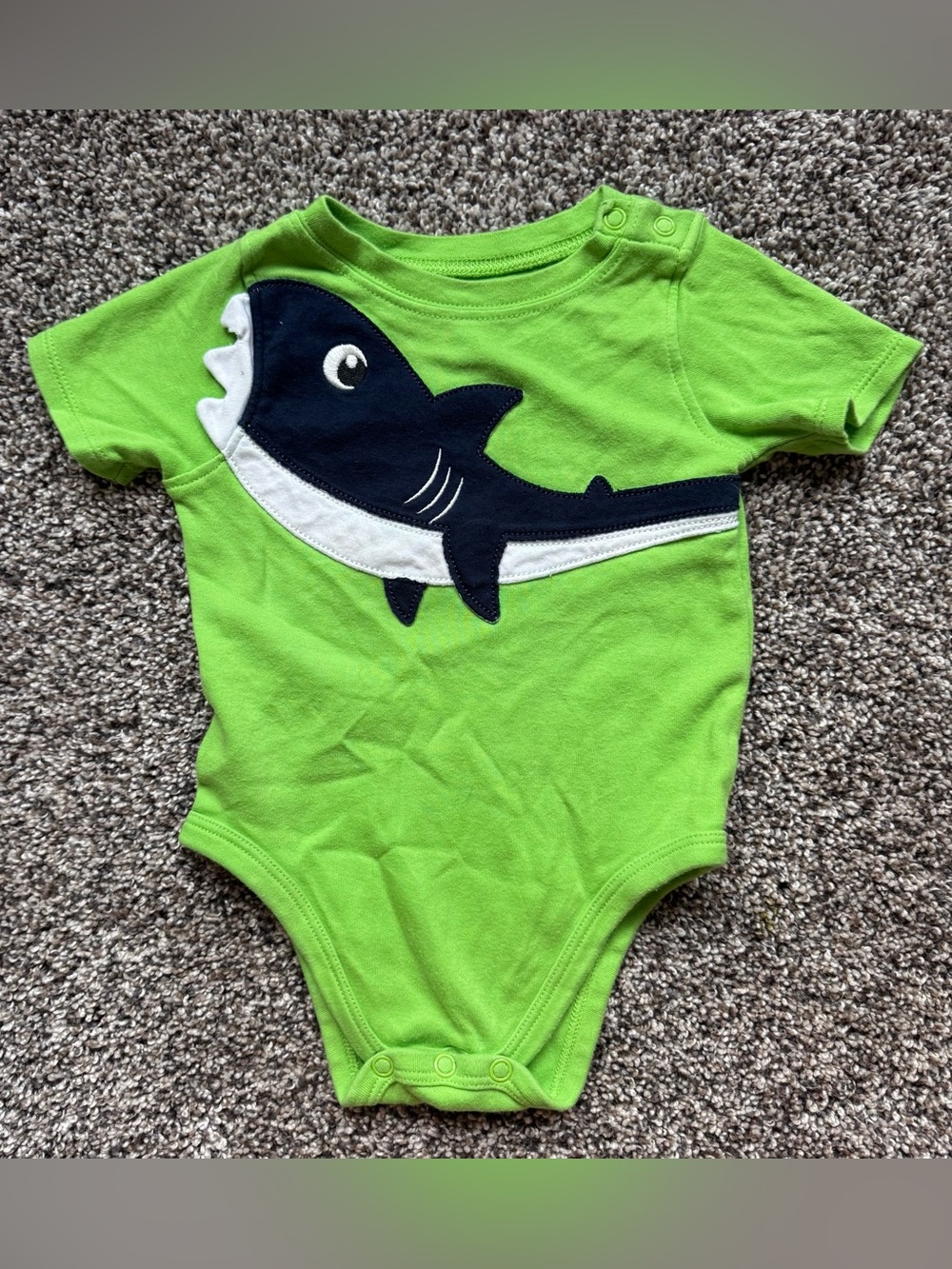 Green Shark Appliqué One-Piece Bodysuit for Kids